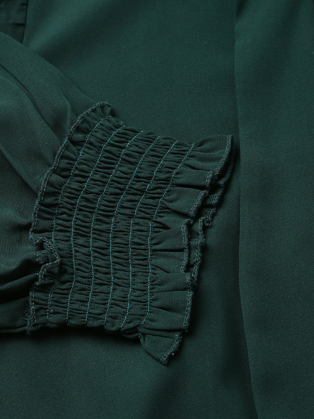 Green Cap Sleeves Embellished Top With Tie Up Neck