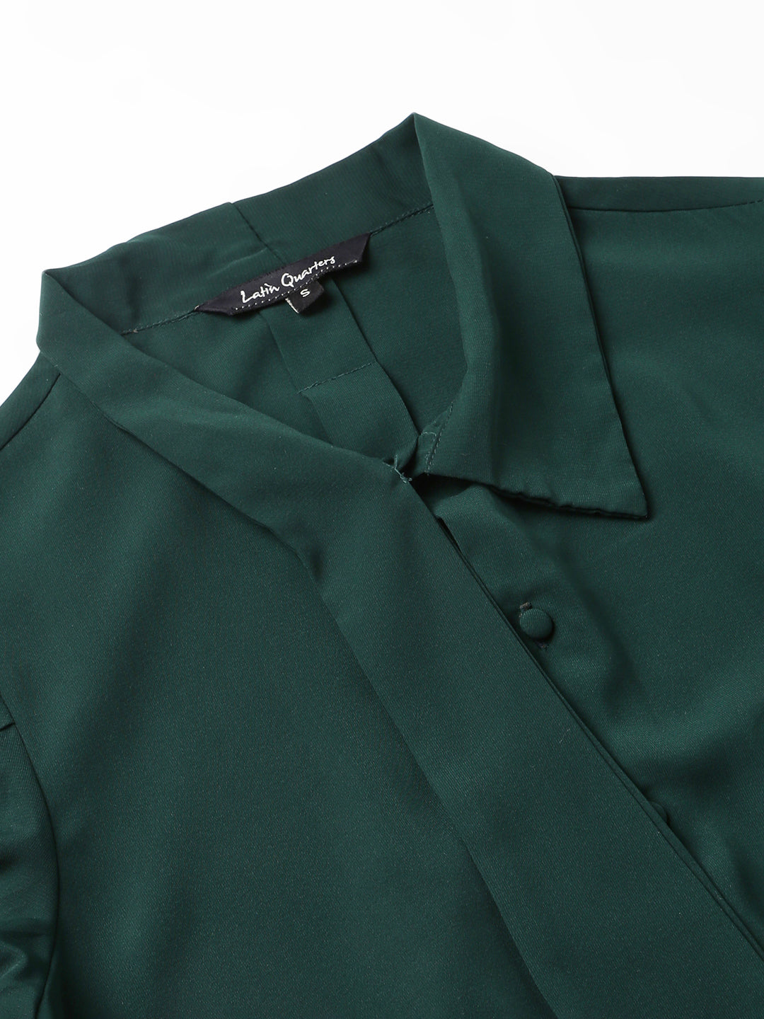 Green Cap Sleeves Embellished Top With Tie Up Neck