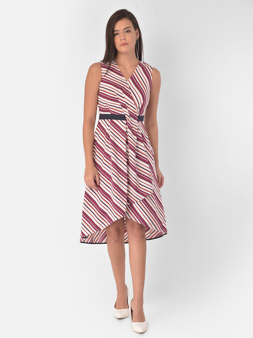 Women's Maroon Solid A-Line Midi Dress