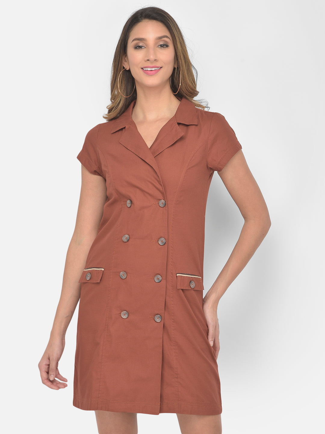 Brown Cap Sleeve Shift Dress