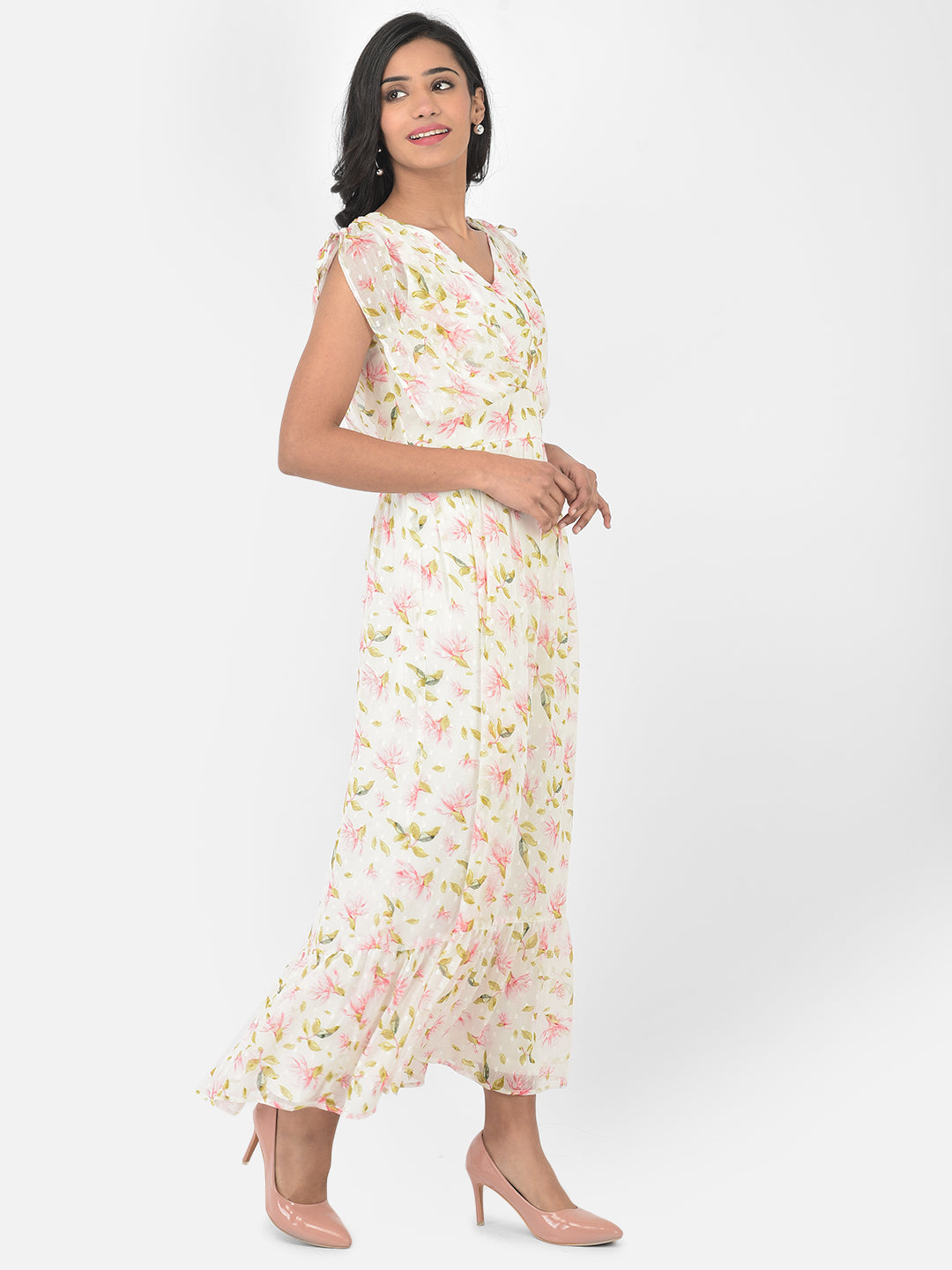 Ivory Cap Sleeve Swiss Dot Maxi Dress