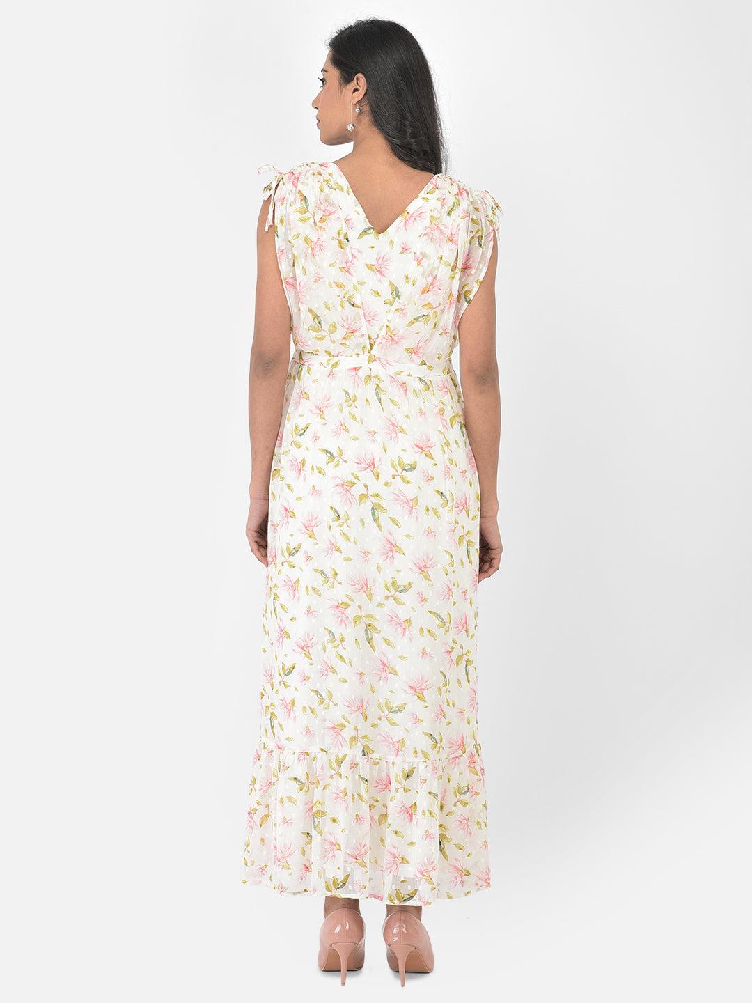 Ivory Cap Sleeve Swiss Dot Maxi Dress