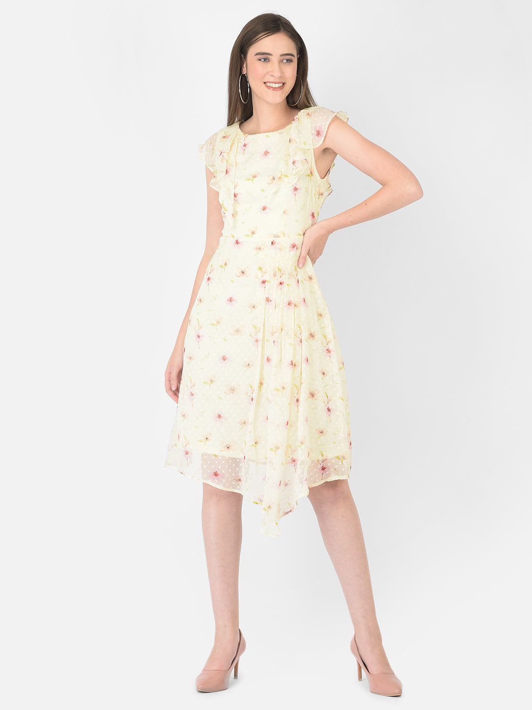 Yellow Half Sleeve ALine Dress