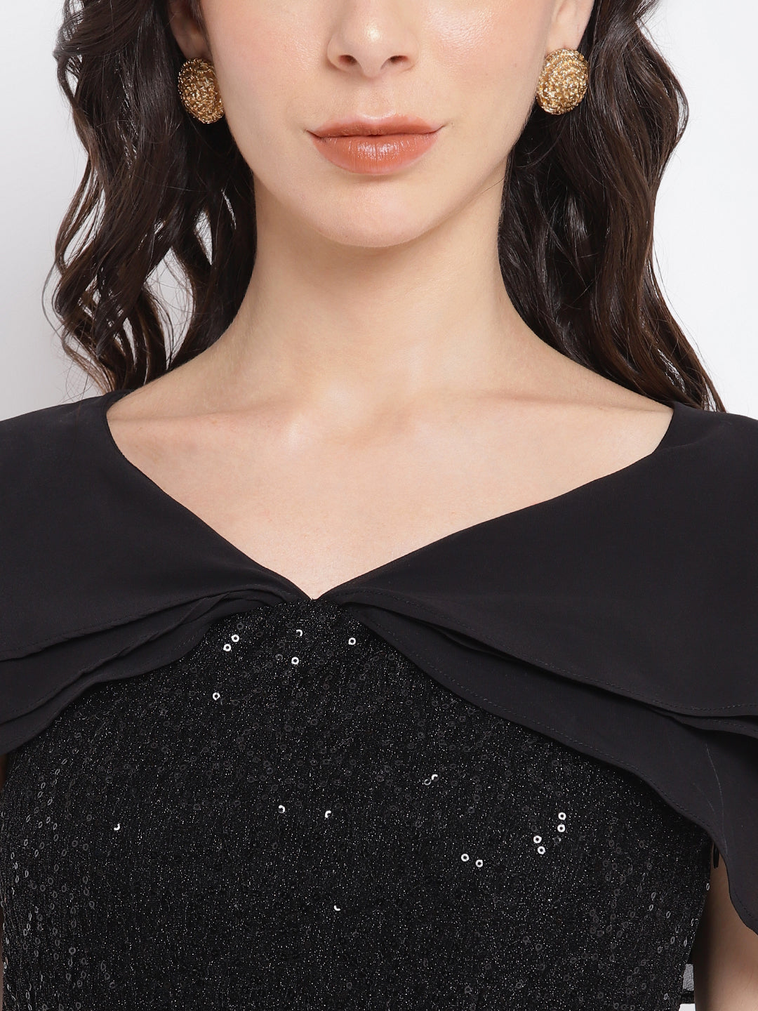 Black Half Sleeve With Solid Maxi Dress