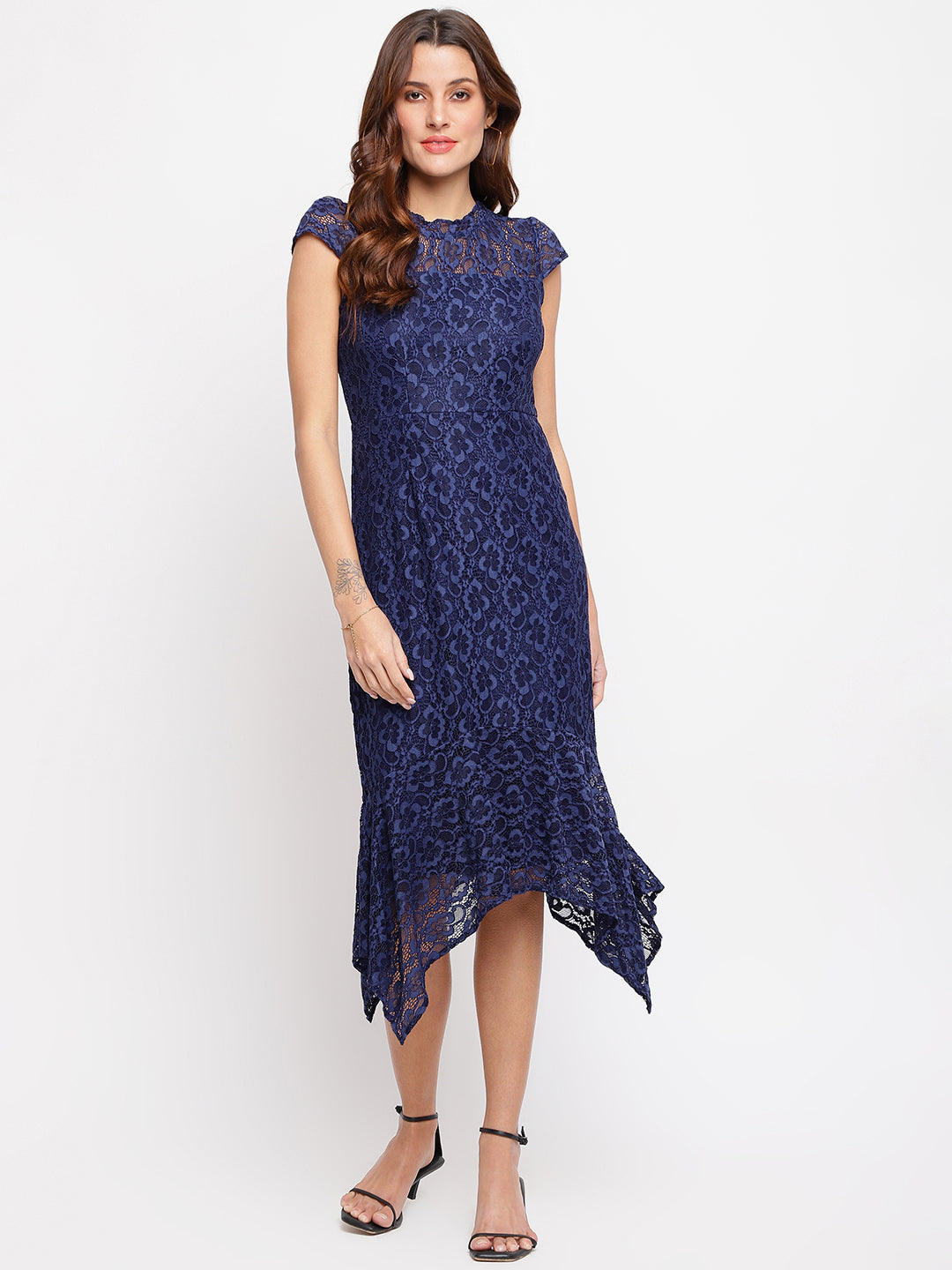 Blue Navy Cap Sleeve Maxi Dress