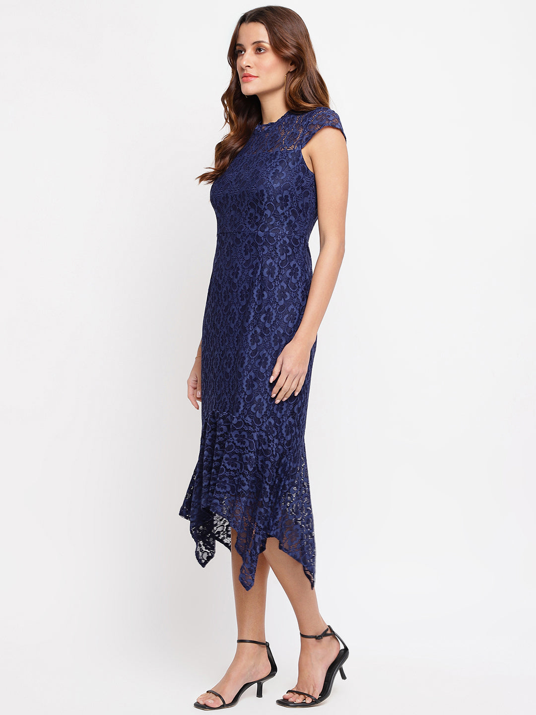 Blue Navy Cap Sleeve Maxi Dress