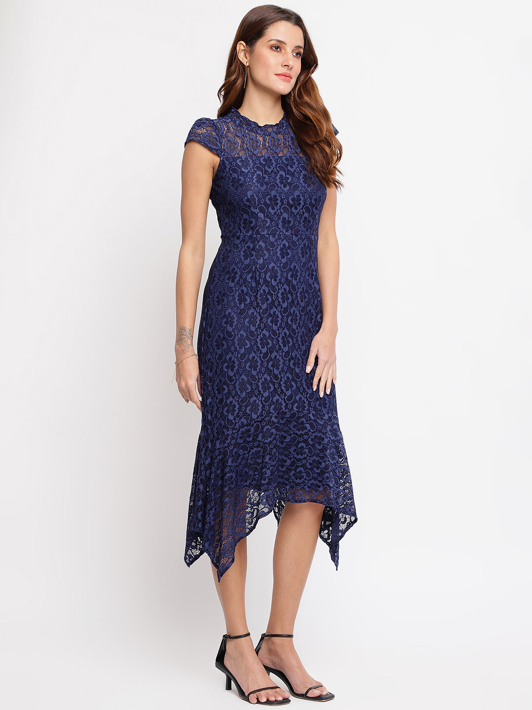 Blue Navy Cap Sleeve Maxi Dress
