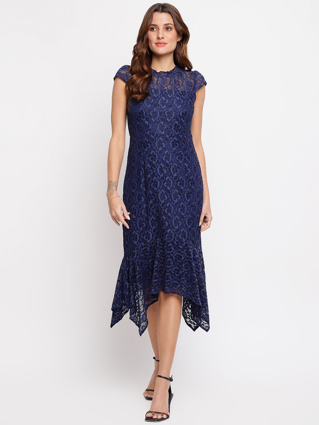 Blue Navy Cap Sleeve Maxi Dress