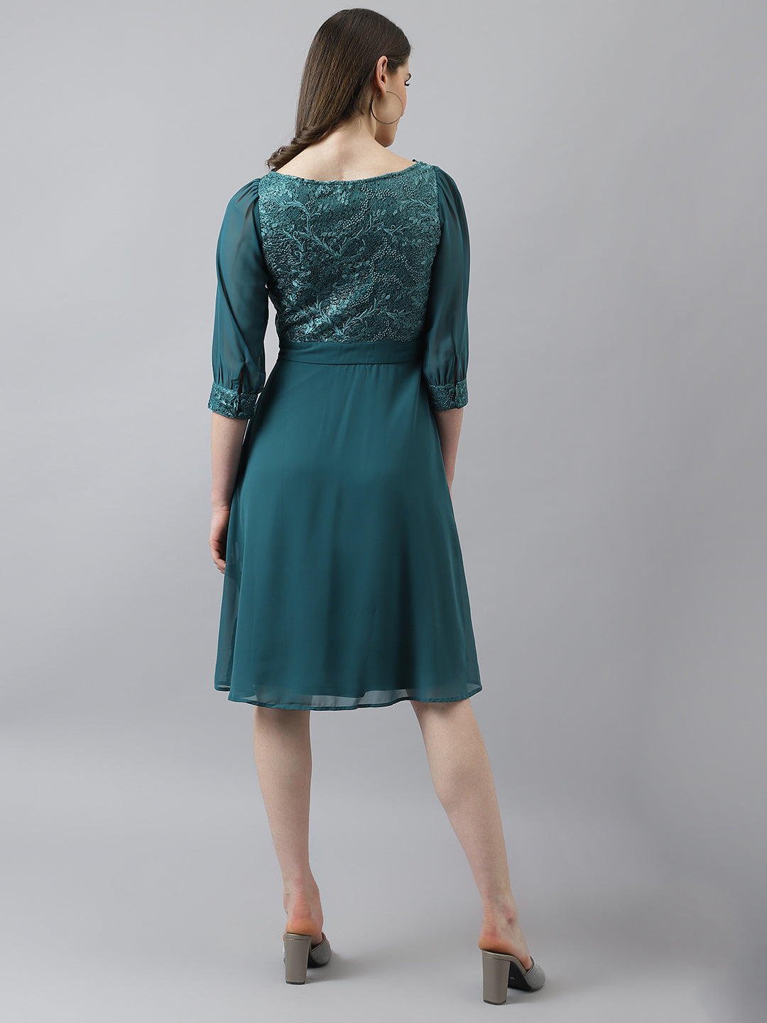 Green Lace Knee Length Dress