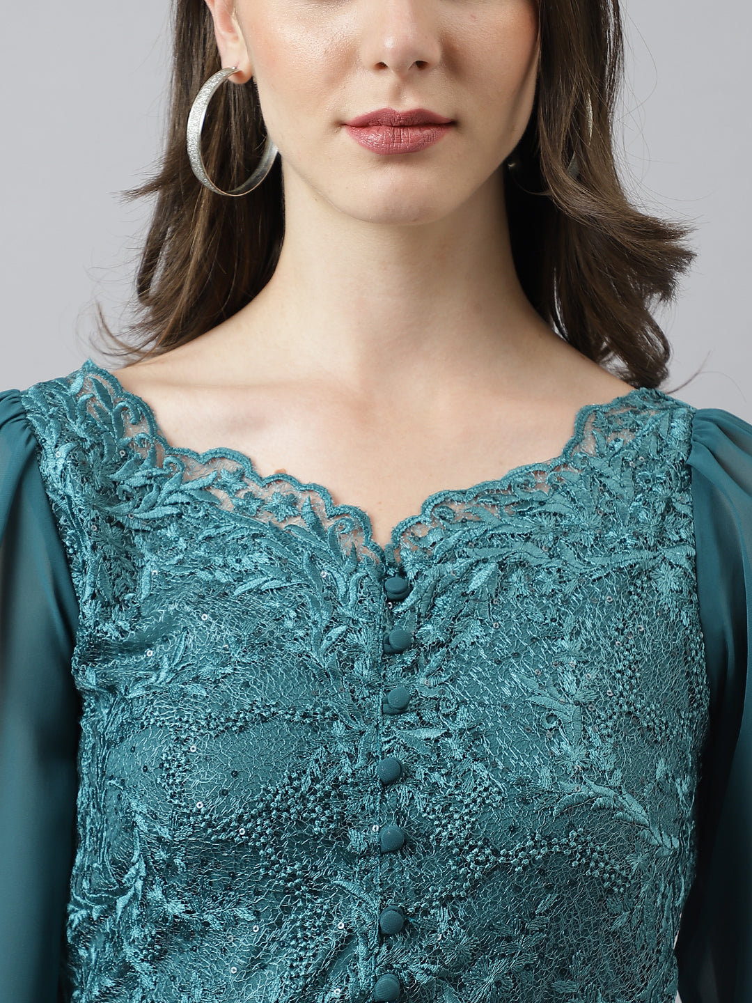 Green Lace Knee Length Dress