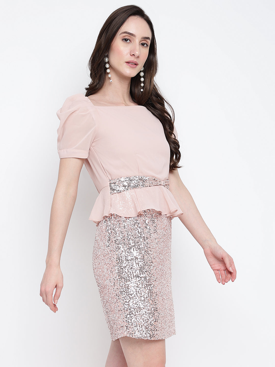 Beige Half Sleeve Solid 2 Fir 1 Dress