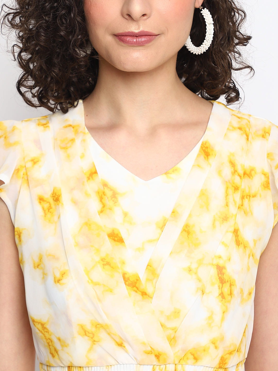 Yellow Cap Sleeve Printed High Low Dress