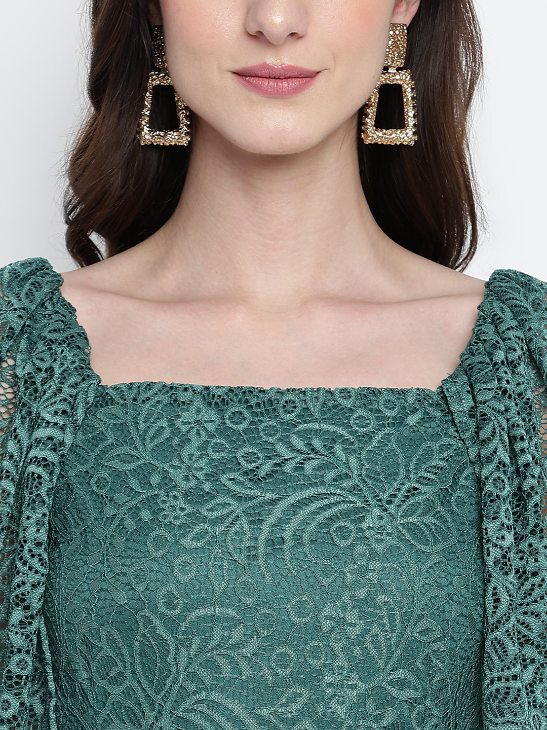 Green Half Sleeve Solid Strapless Dress