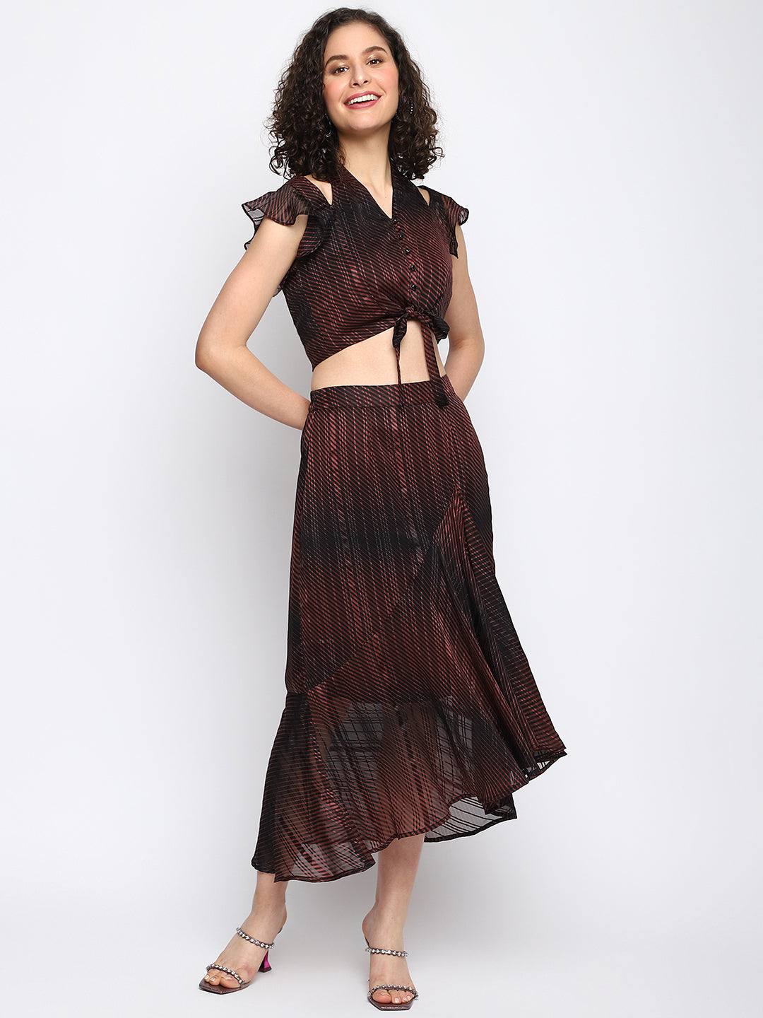 Black Cap Sleeve Solid Cordset Dress