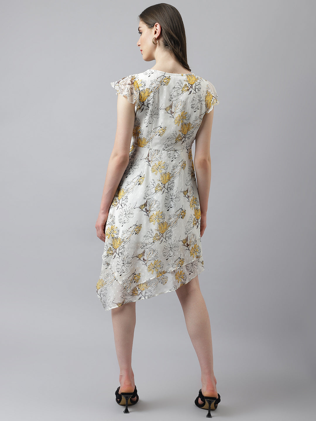 Yellow Cap Sleeve Asymmetric Dress