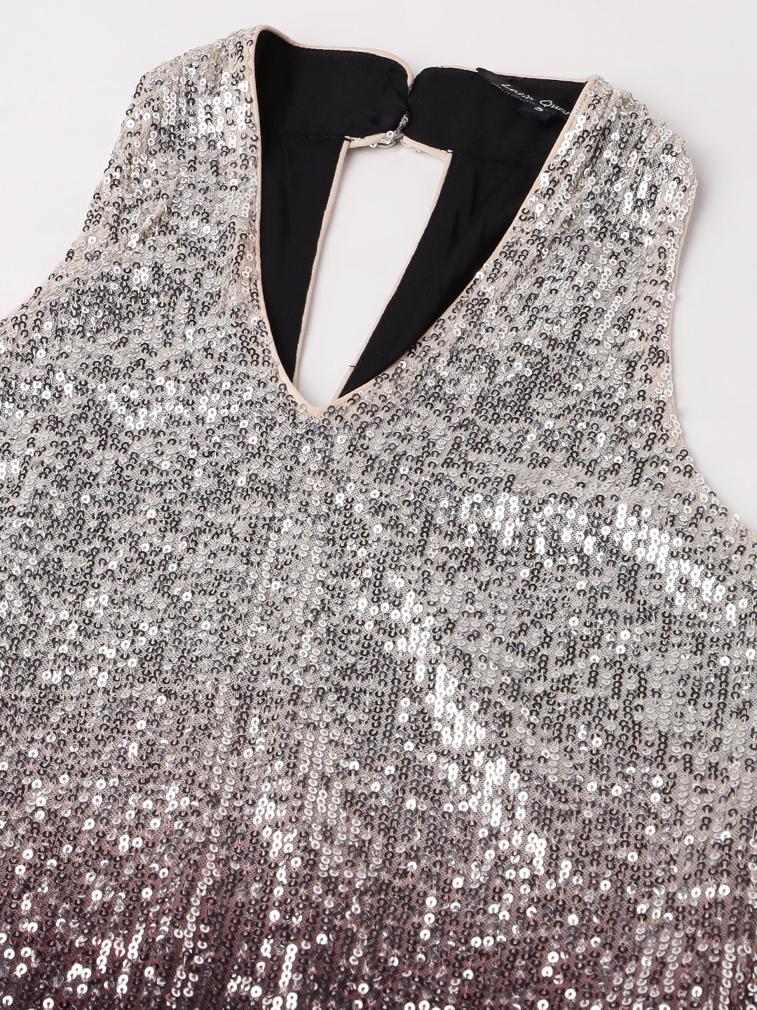 Beige Sequin Embellished Ombre Dress With Halter Neck