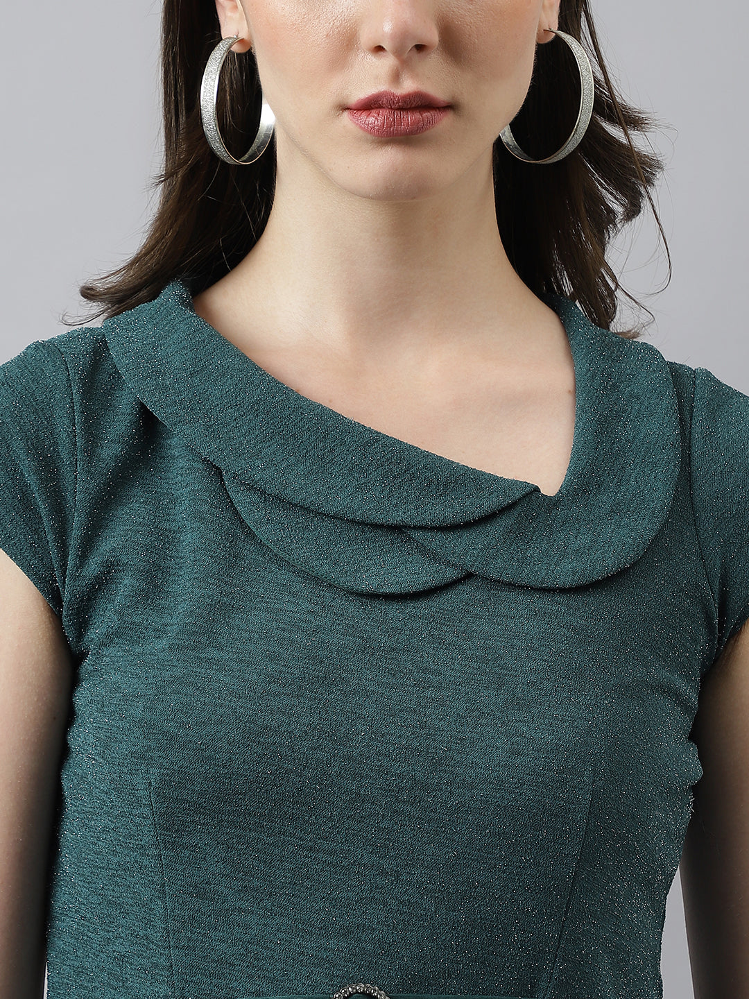 Green Mini Dress With Self Belt Design