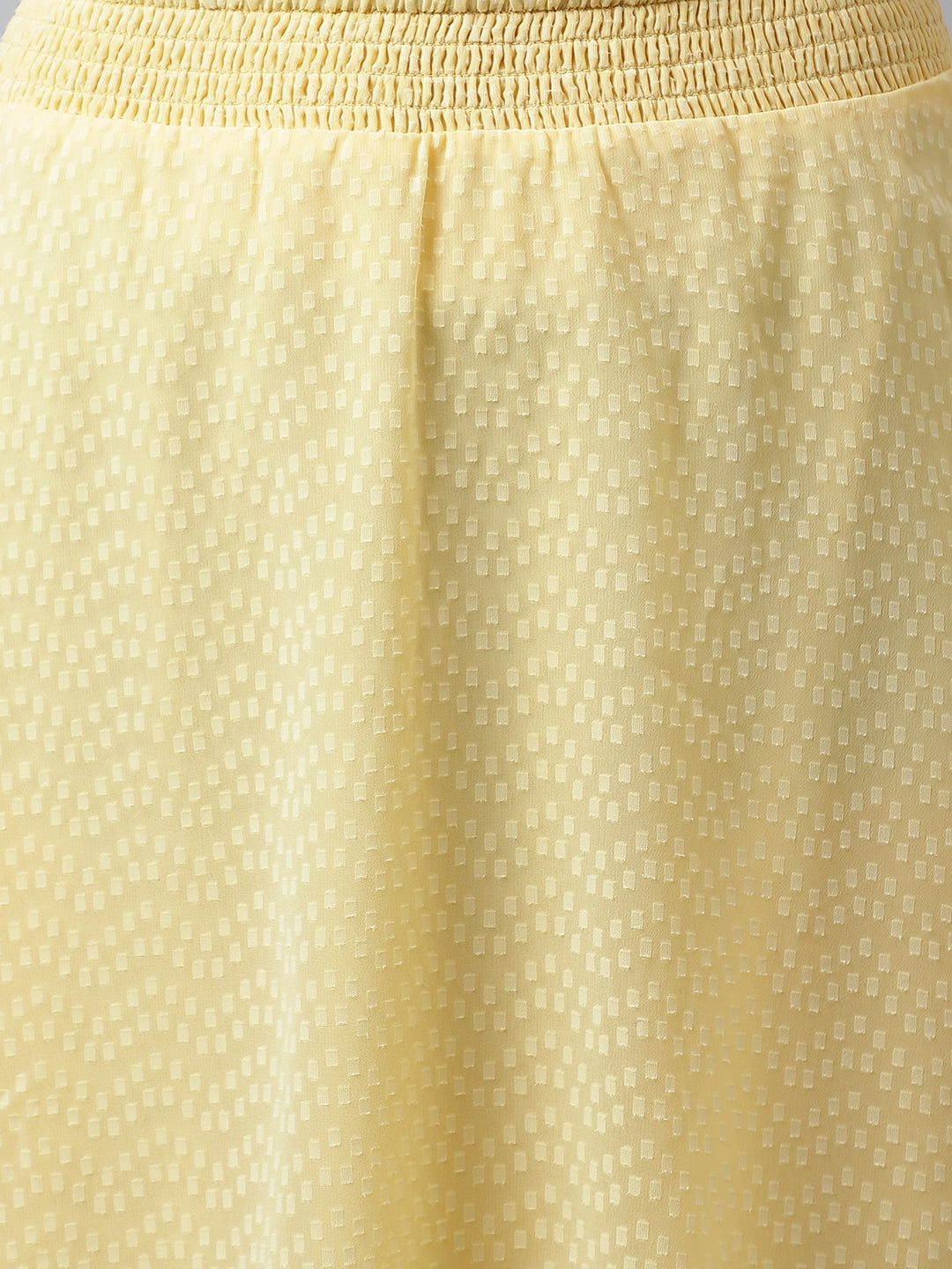 Yellow Co-Ord Set With A-Line Skirt And Knotted Top With Cap Sleeves