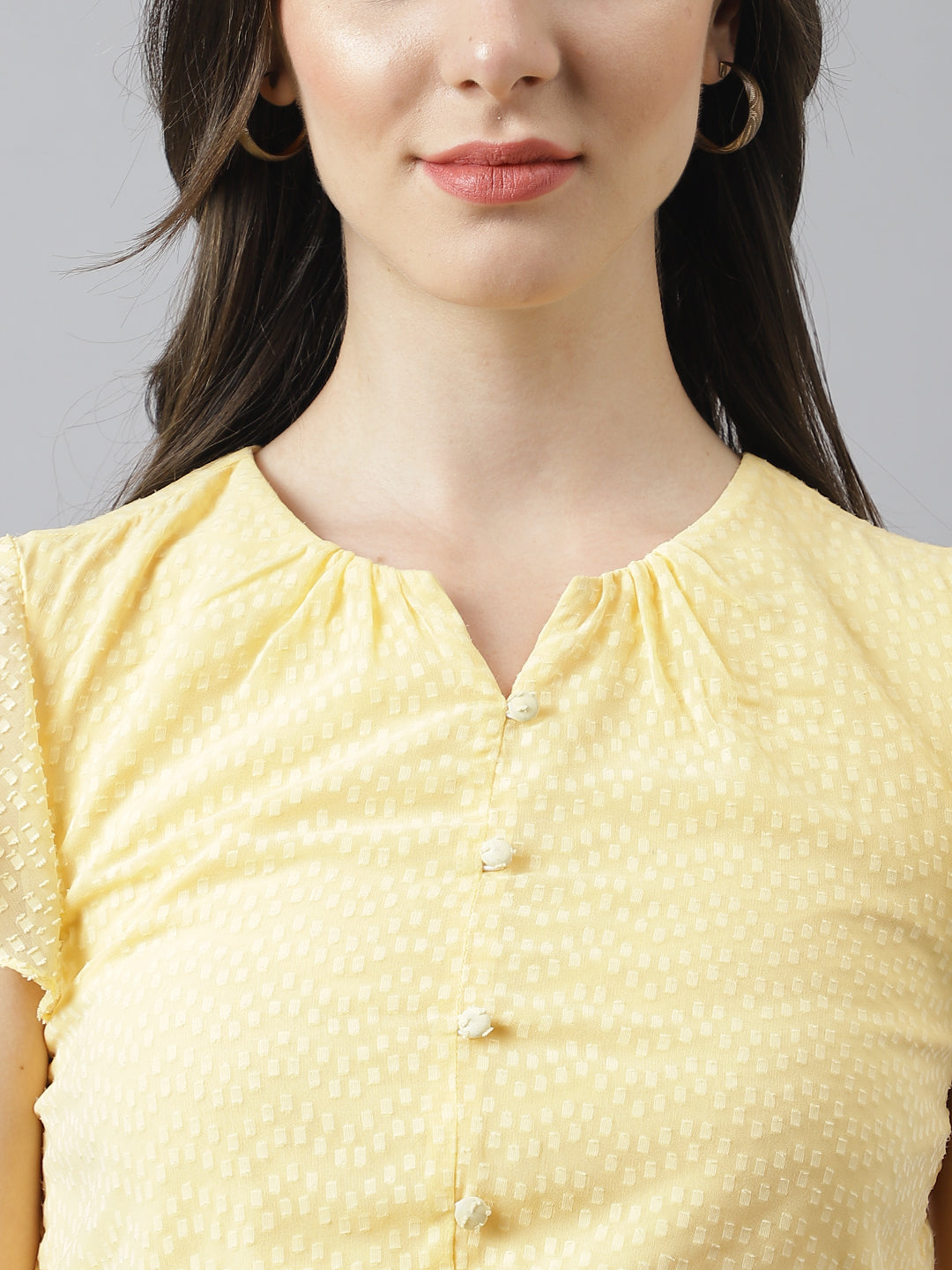 Yellow Co-Ord Set With A-Line Skirt And Knotted Top With Cap Sleeves