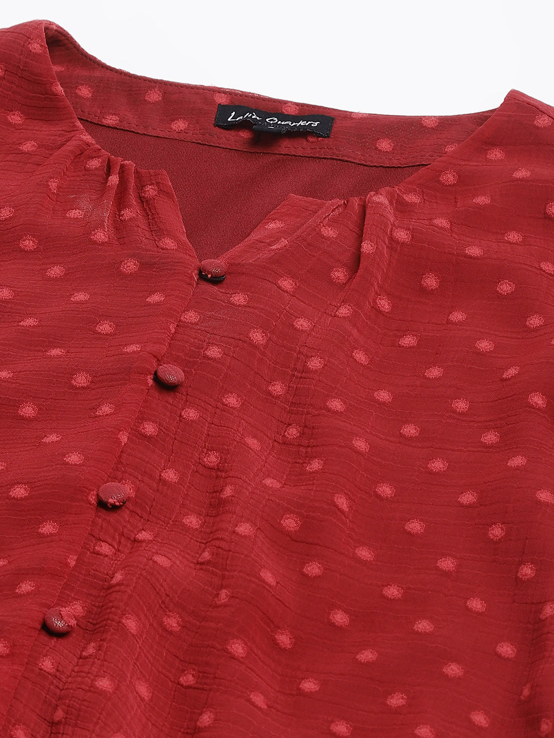 Maroon Co-Ord Set With A-Line Skirt And Knotted Top With Cap Sleeves