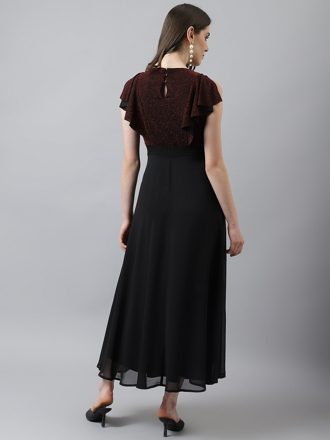 Red A-Line Maxi Dress With V Neck