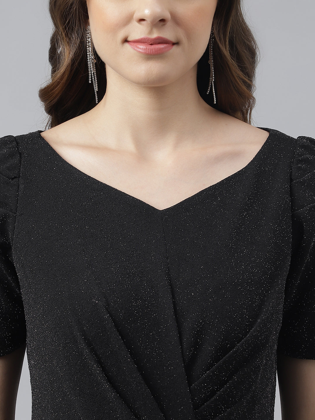 Copper V-Neck With Cap Sleeves Embellished Sheath Dress