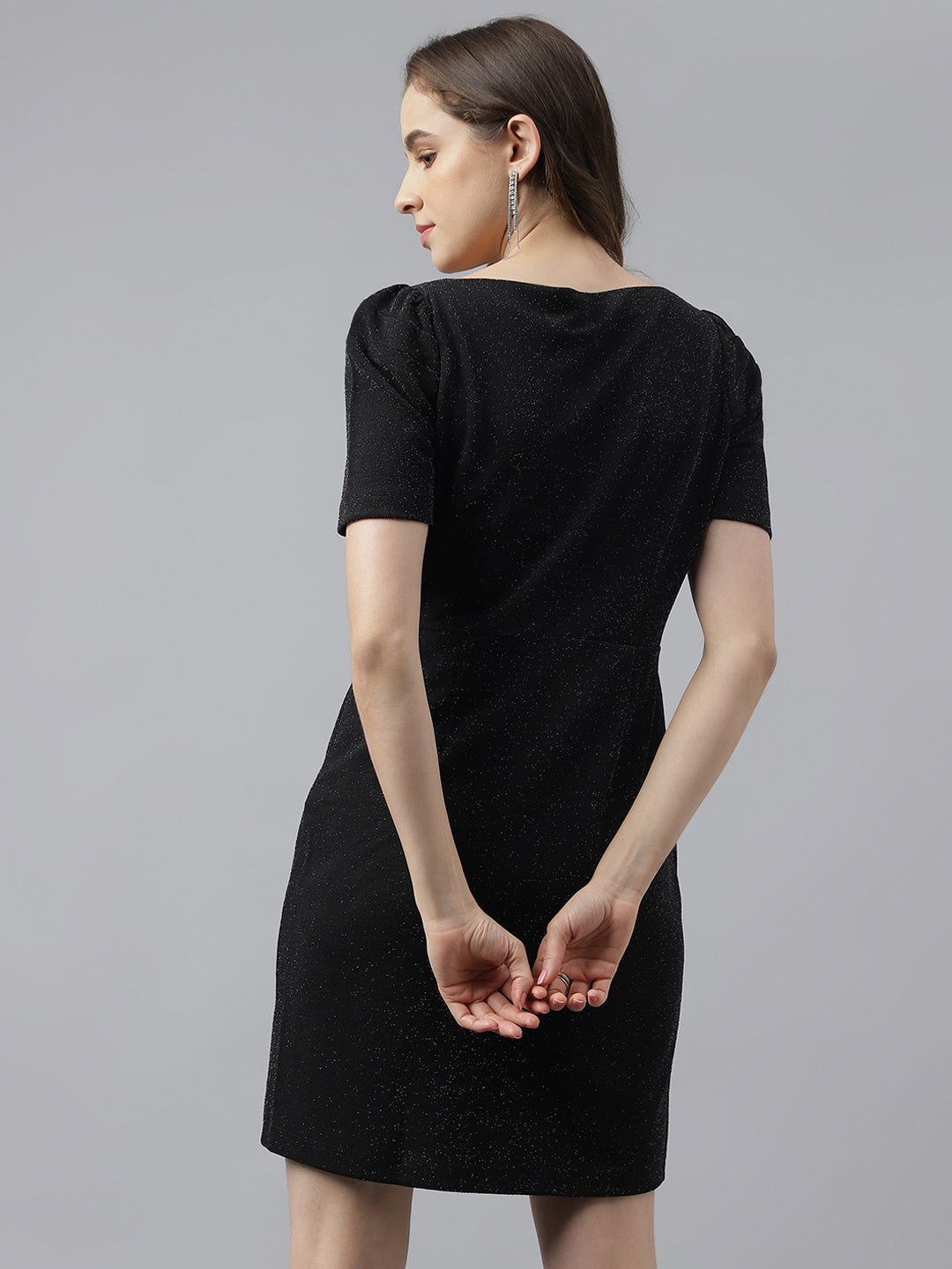 Copper V-Neck With Cap Sleeves Embellished Sheath Dress
