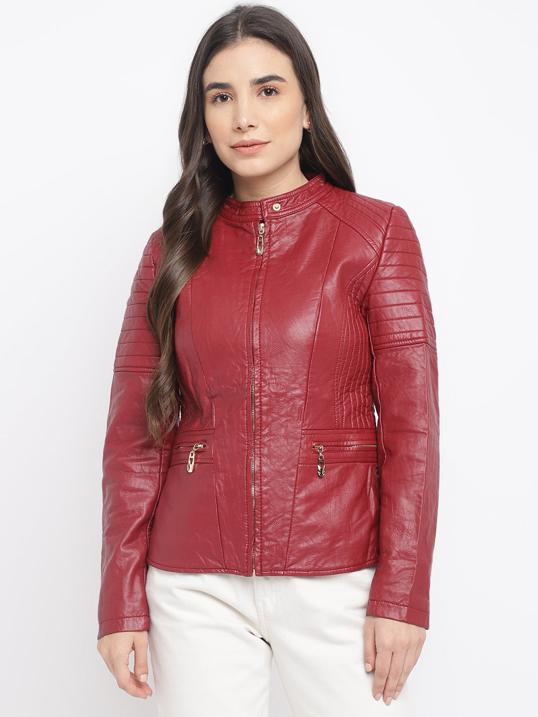 Louis Vuitton - Authenticated Jacket - Leather Burgundy Plain for Women, Very Good Condition