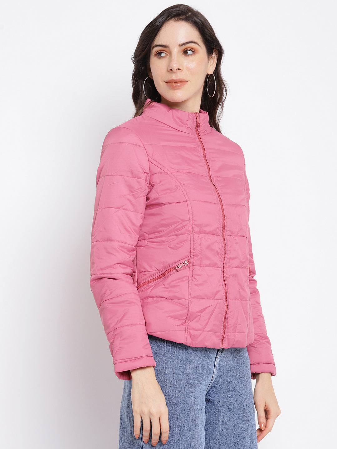Pink Dusky Full Sleeve Puffer Jacket