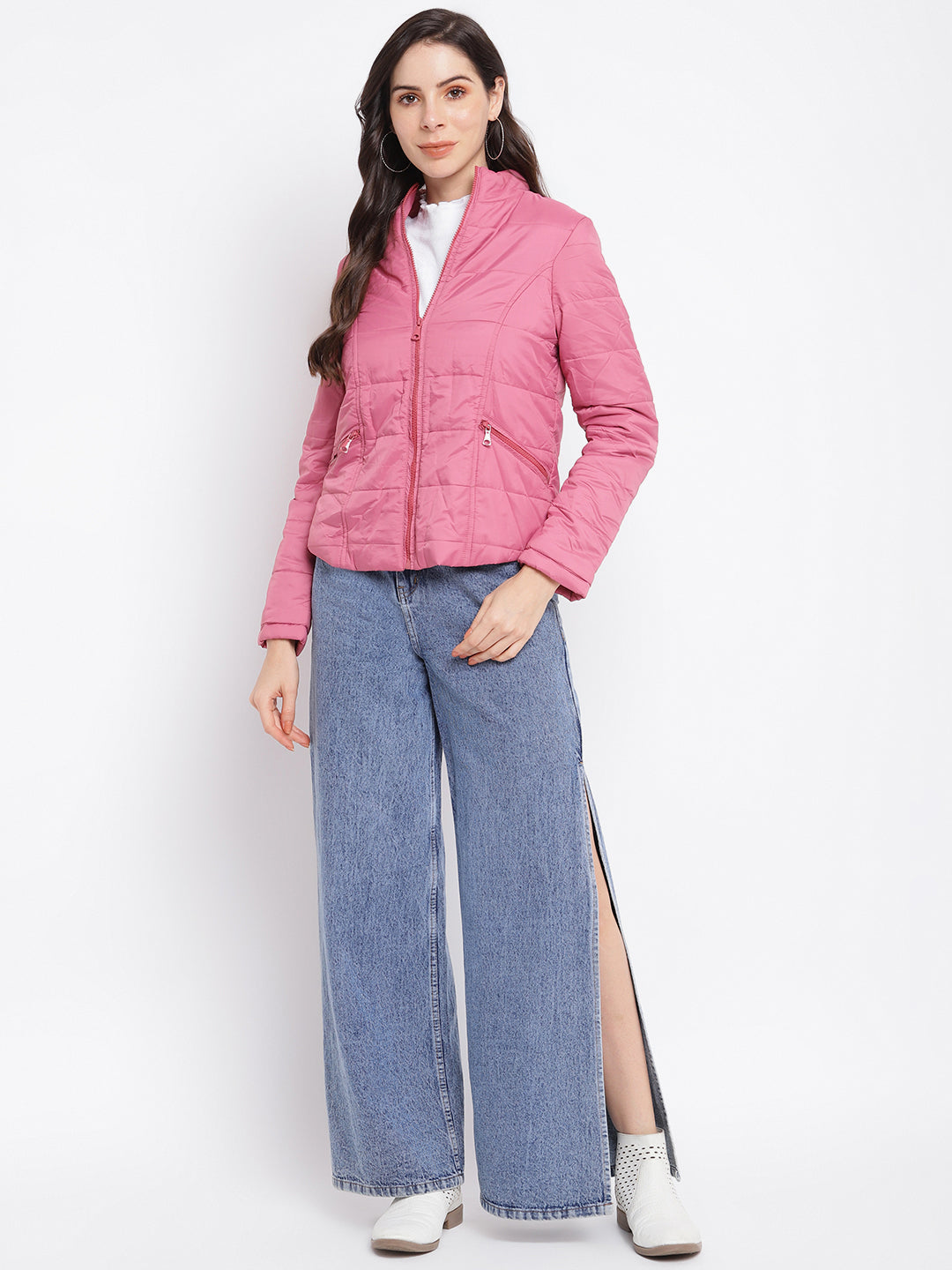 Pink Dusky Full Sleeve Puffer Jacket