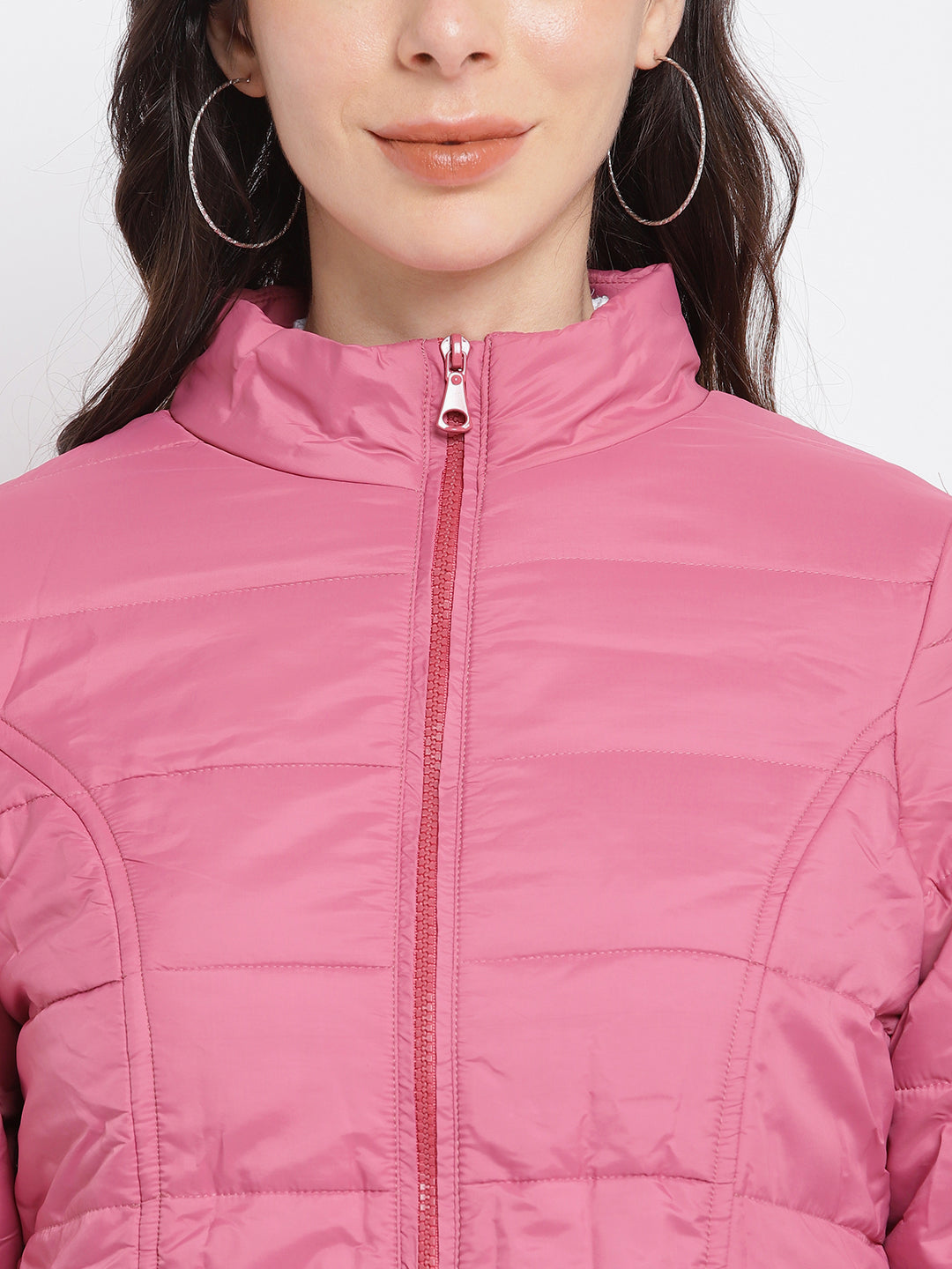 Pink Dusky Full Sleeve Puffer Jacket