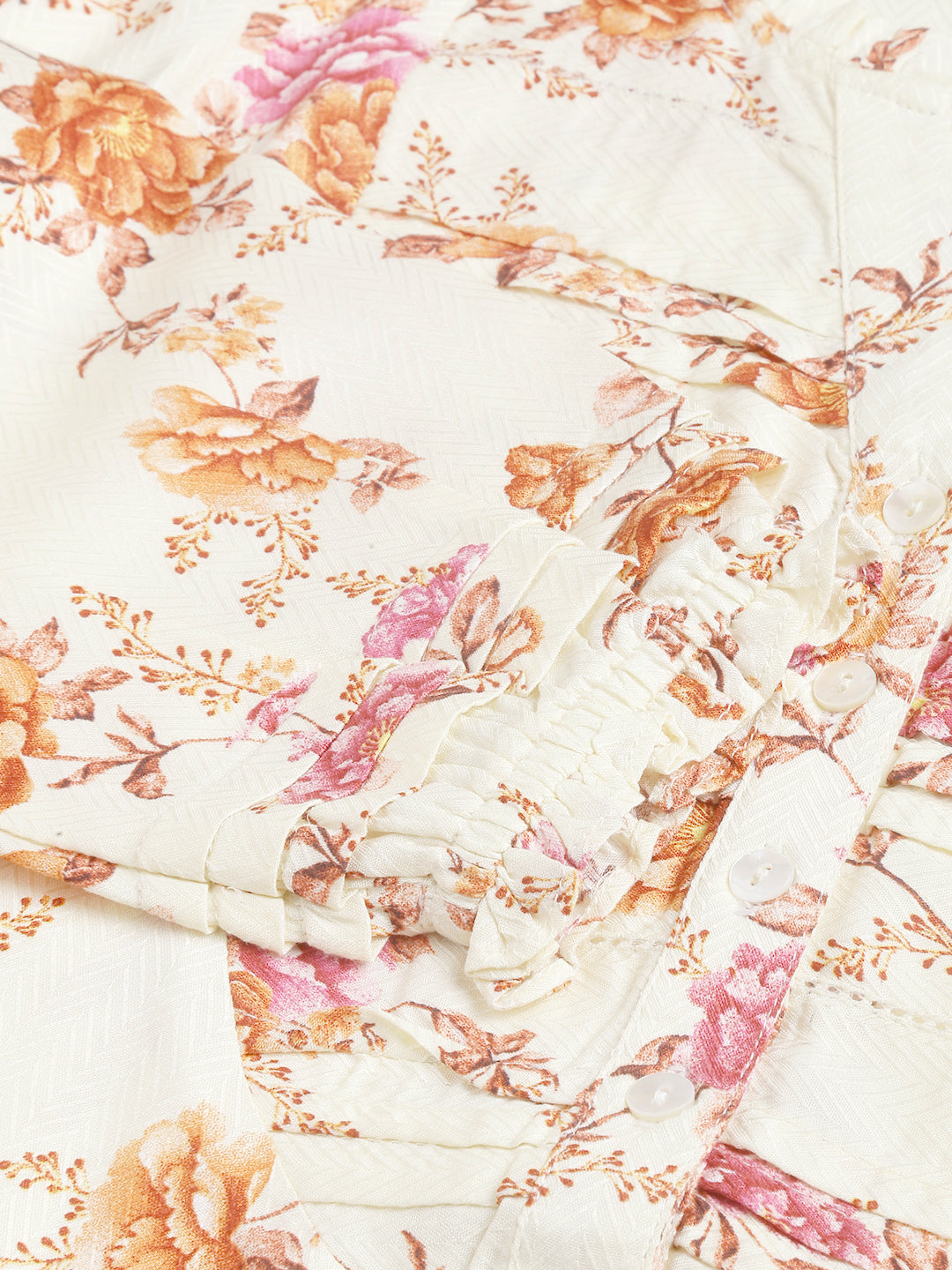 Multi Floral Printed Collared Neck With 3/4Th Sleeve Tunic