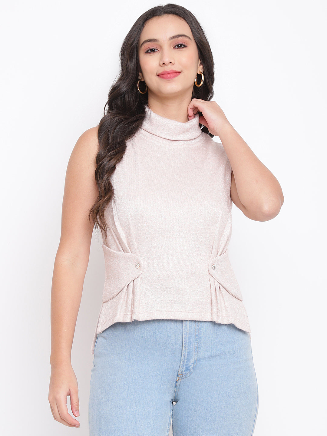 Pink Sleeveless Top With Pleat