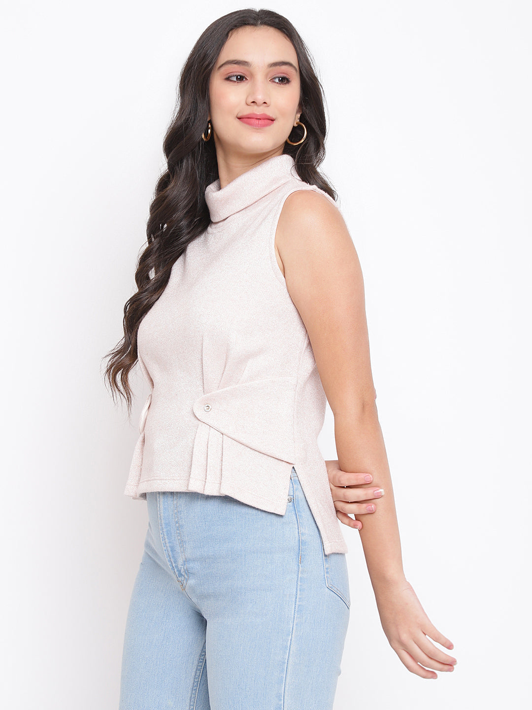 Pink Sleeveless Top With Pleat