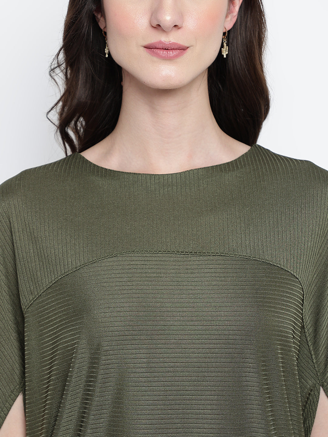 Greenolive 3/4 Sleeve Solid Top Knit Top
