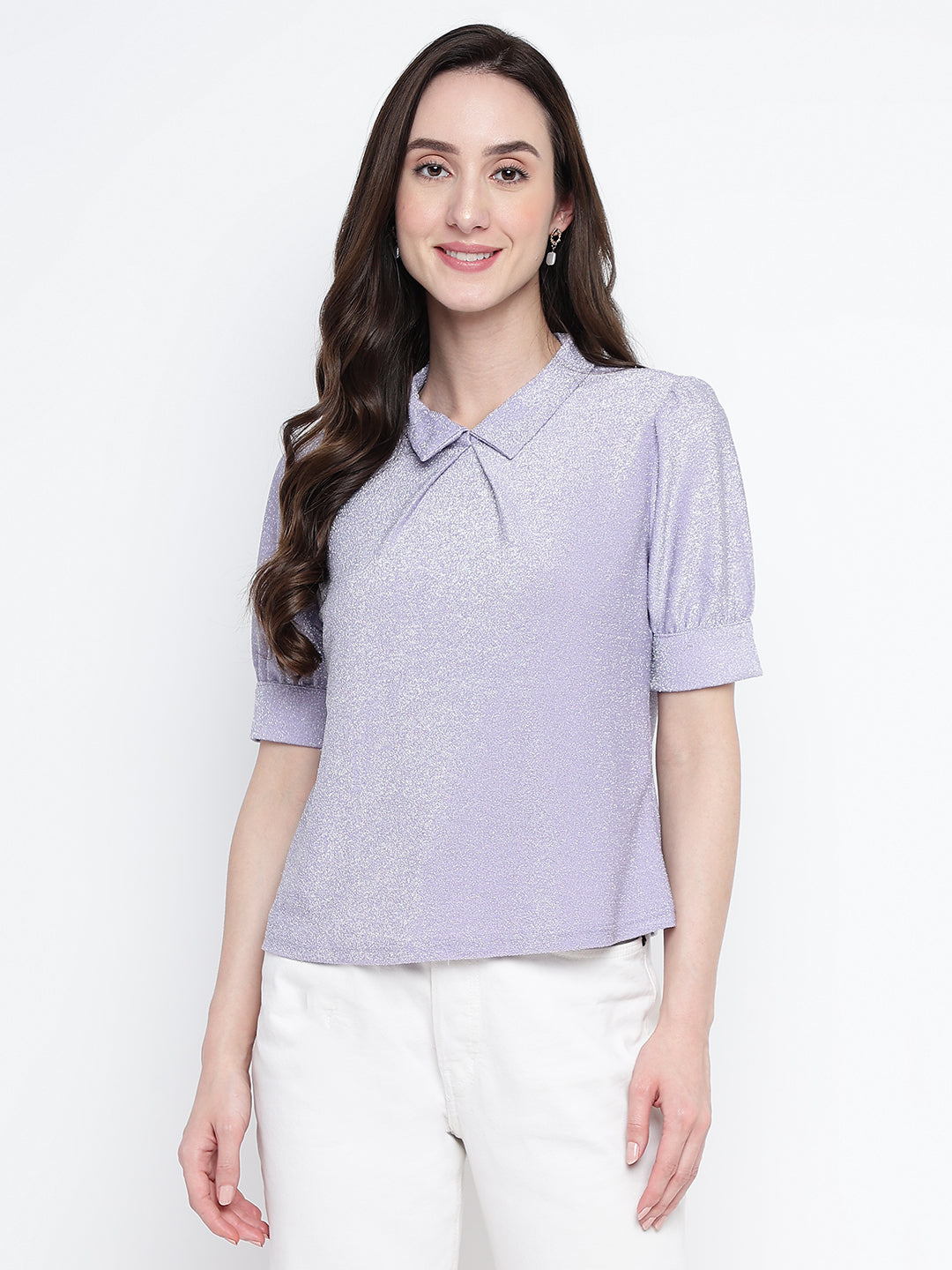 Lavender Half Sleeve Solid Top Knit Top