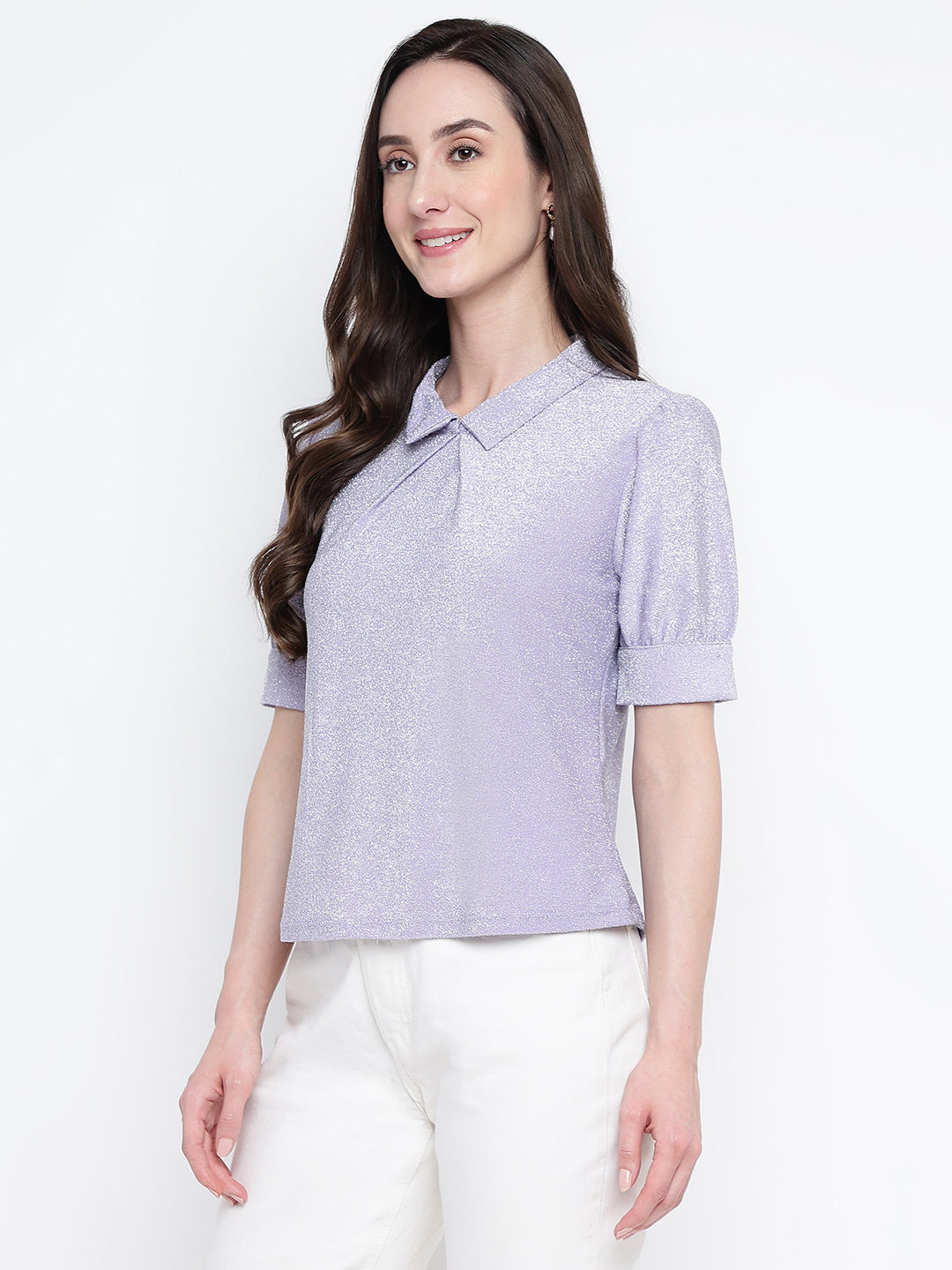 Lavender Half Sleeve Solid Top Knit Top