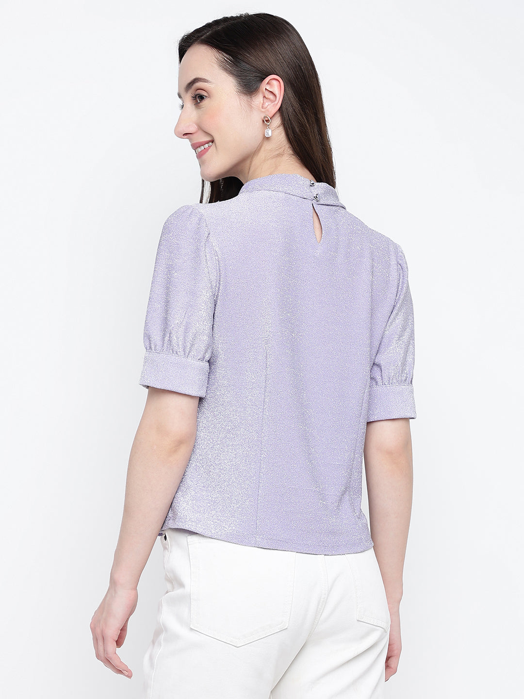 Lavender Half Sleeve Solid Top Knit Top