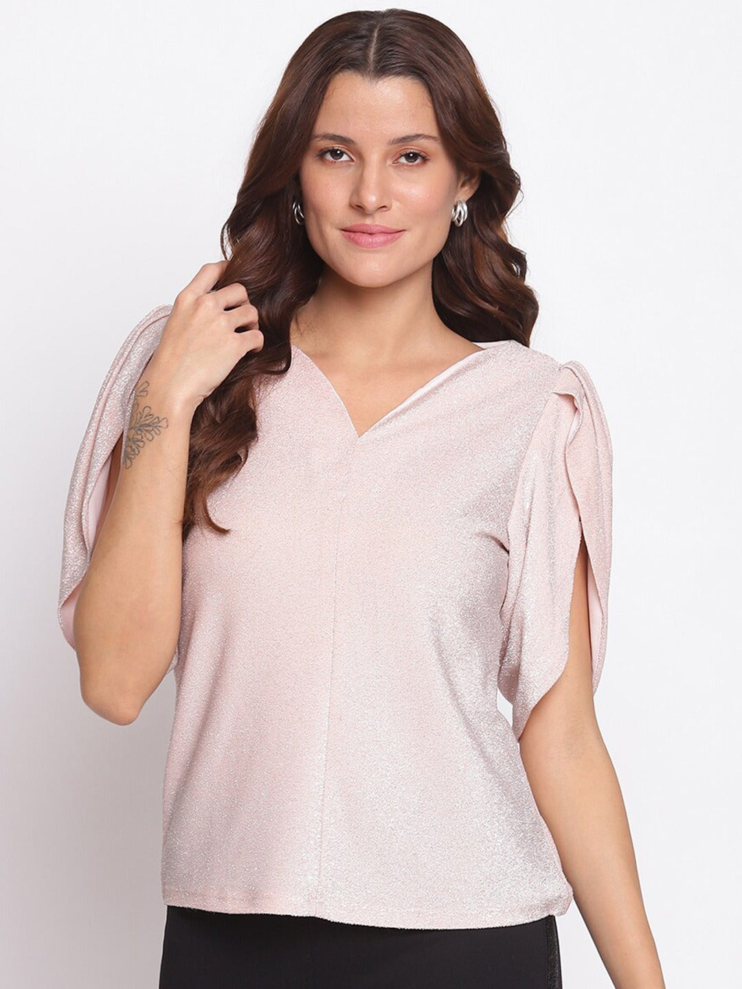 Peach Half Sleeve Solid Knit Top
