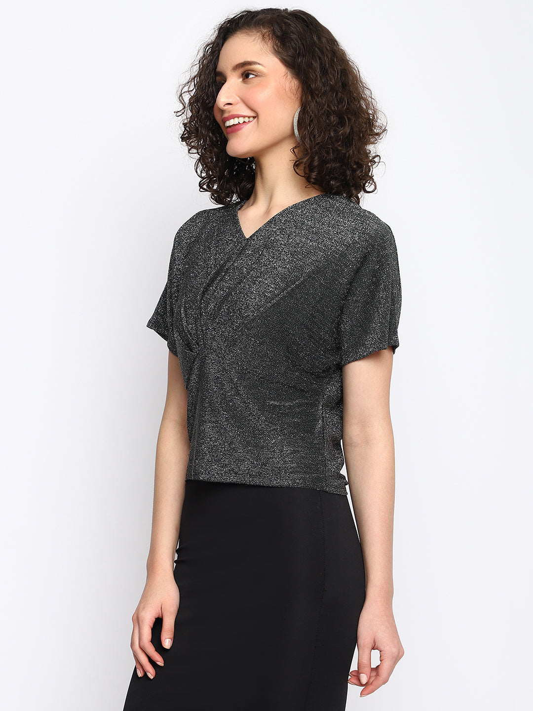 Green Half Sleeve Solid Knit Top