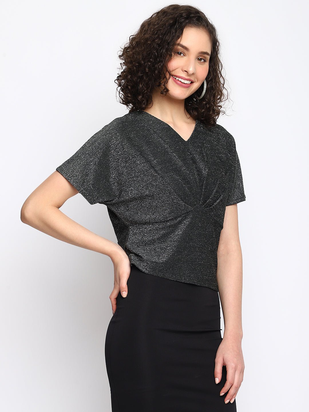 Green Half Sleeve Solid Knit Top