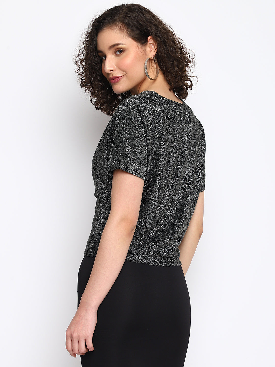 Green Half Sleeve Solid Knit Top