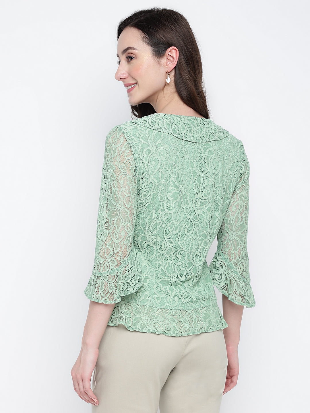 Green 3/4 Sleeve Solid Top Knit Top