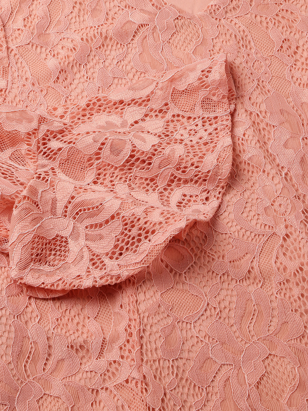Peach V-Neck With Bell Sleeves Lace Top