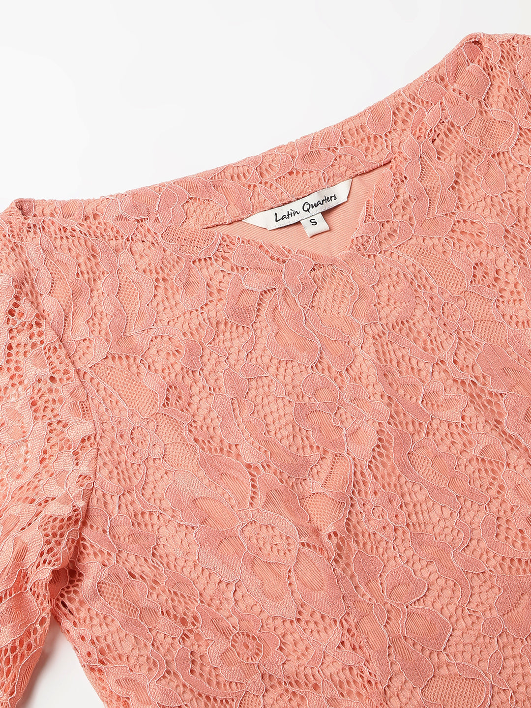 Peach V-Neck With Bell Sleeves Lace Top