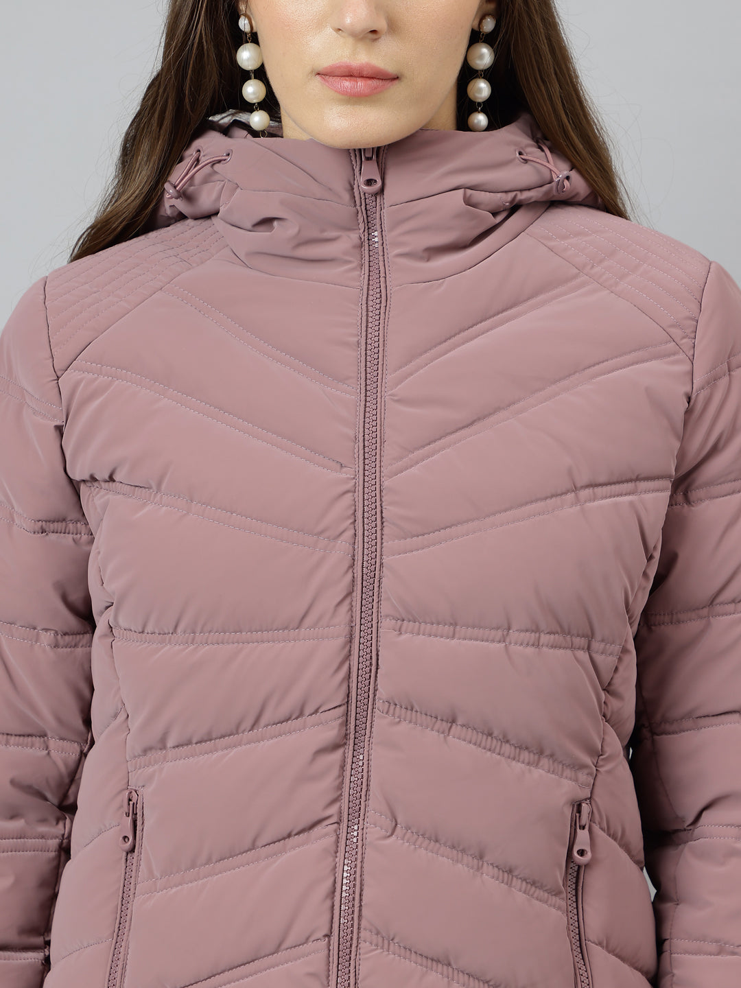 Latin Quarters Women Purple Quilted Hooded Full Sleeve Casual Puffer Jacket