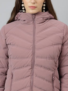 Latin Quarters Women Purple Quilted Hooded Full Sleeve Casual Puffer Jacket
