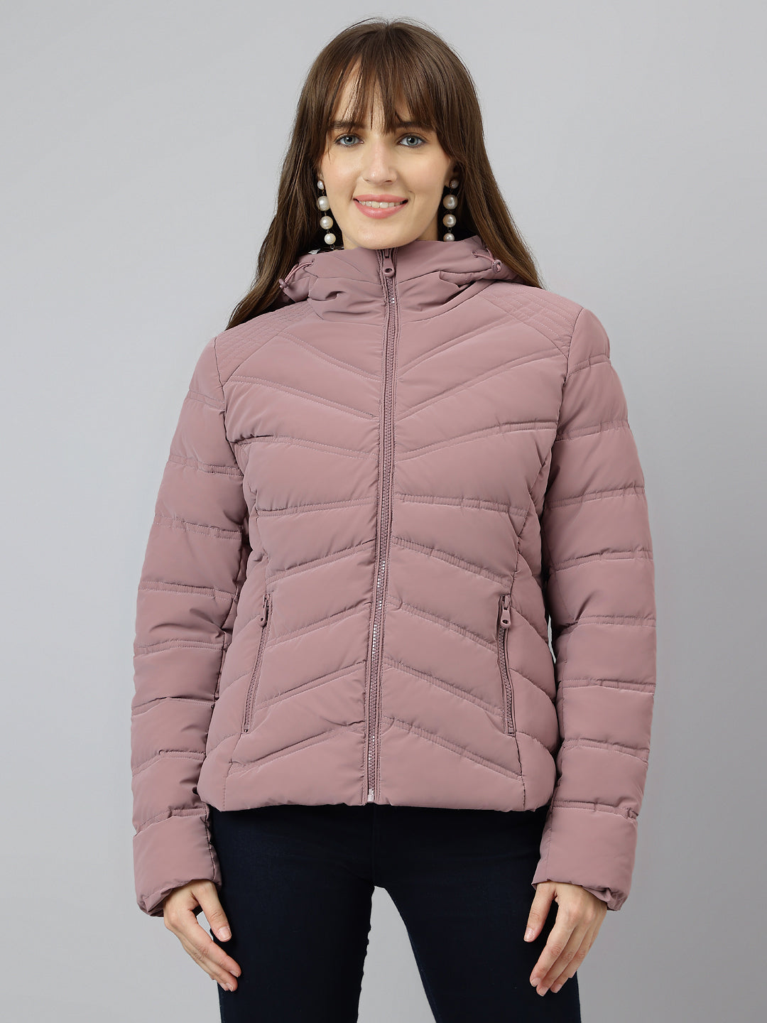 Latin Quarters Women Purple Quilted Hooded Full Sleeve Casual Puffer Jacket