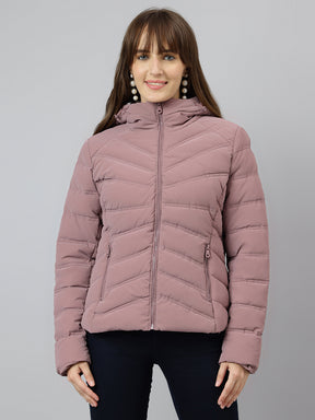 Latin Quarters Women Purple Quilted Hooded Full Sleeve Casual Puffer Jacket
