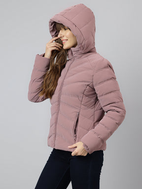Latin Quarters Women Purple Quilted Hooded Full Sleeve Casual Puffer Jacket